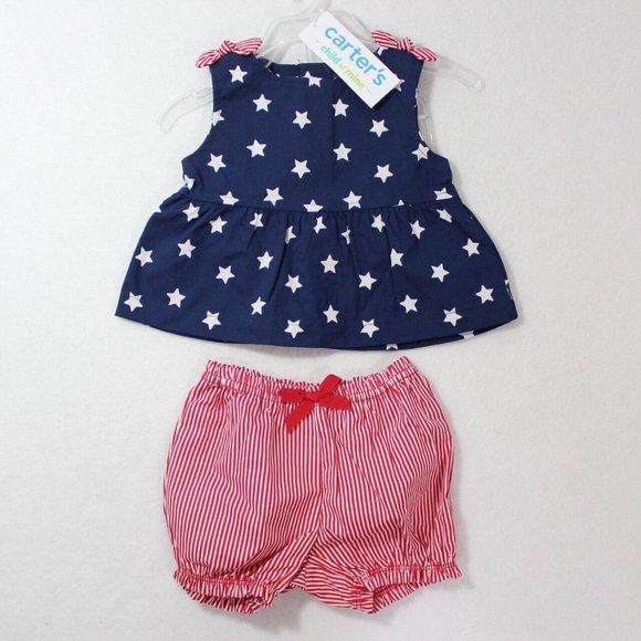 Carter's Child of Mine Baby Girl 2 Piece Patriotic Outfit Set NB 0-3 M Dress - Picture 1 of 5